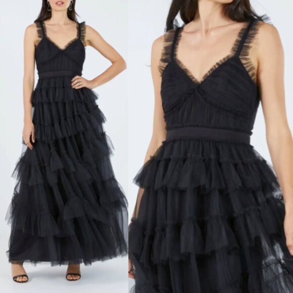 bcbg luna ruffle evening dress Lumi Dress Black / 4 main image 0